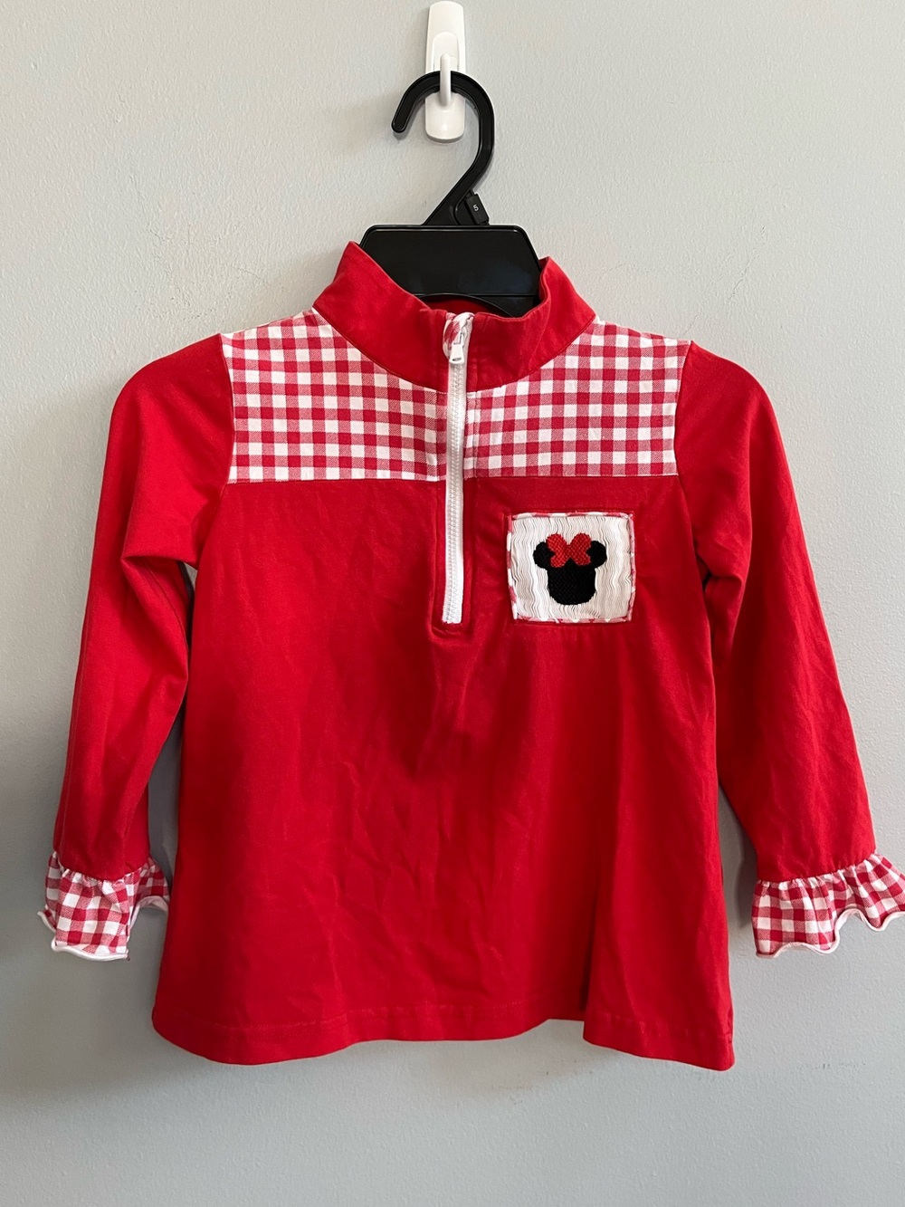 The Smocked Flamingo Toddler Minnie Mouse 1/4 Zip Shirt Size 4T Smocking Ruffles
